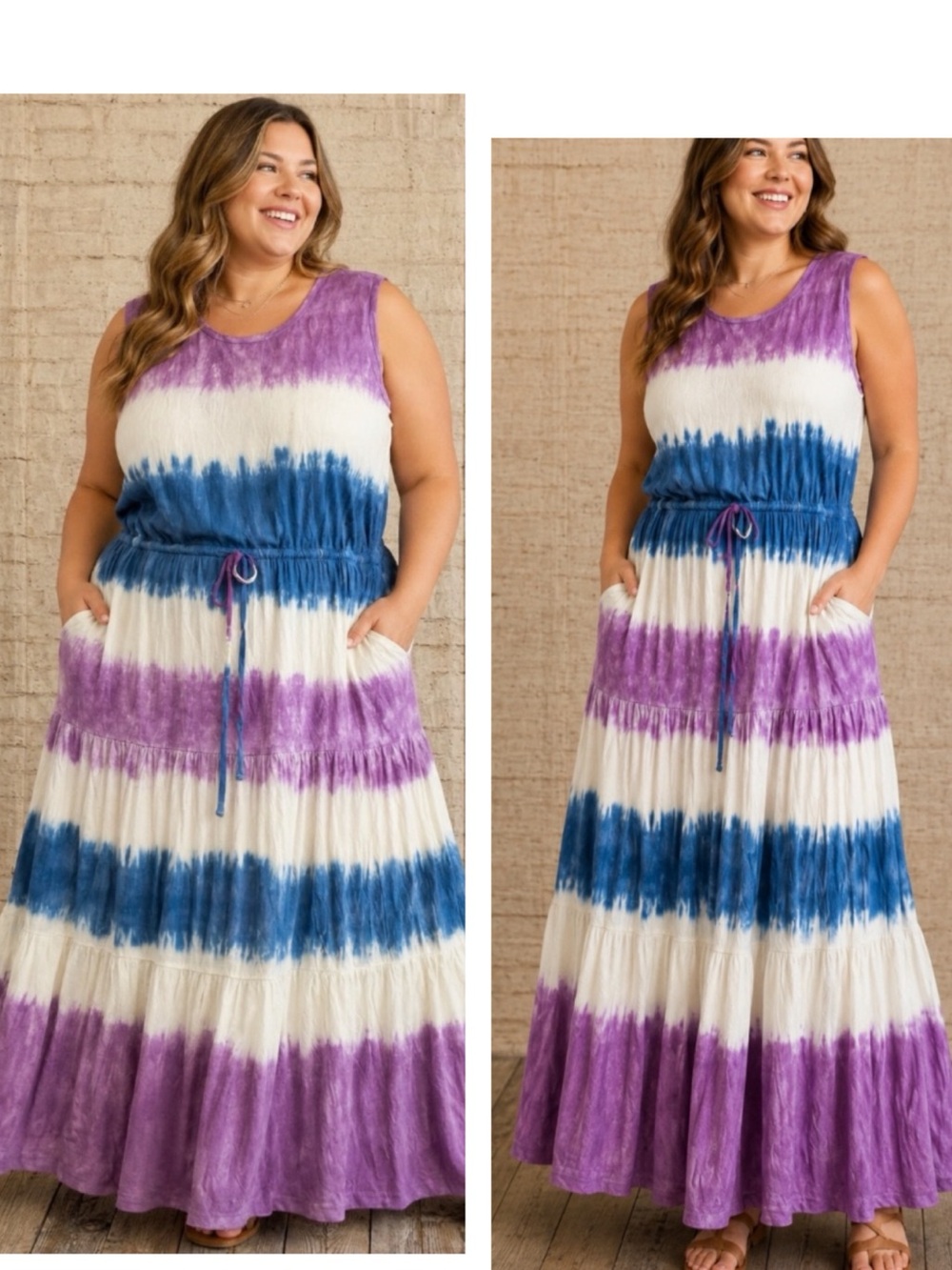 🔥 NWT Easy Essentials , tie-dye pattern, sleeveless long dress  size 1X & 4X